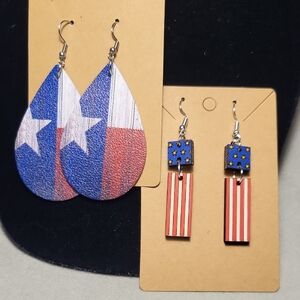 Patriotic Teardrop and Flag Earrings
